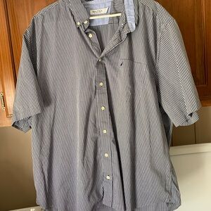 Nautica Men’s Short Sleeve Button-Down Shirt - Navy & White Stripes